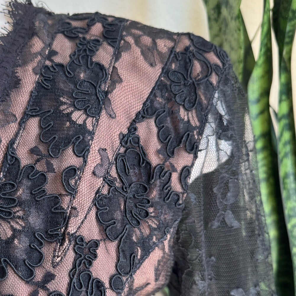 Vintage Victor Costa Black Lace Illusion Wiggle Dress Made in USA‎ - Picture 7 of 11